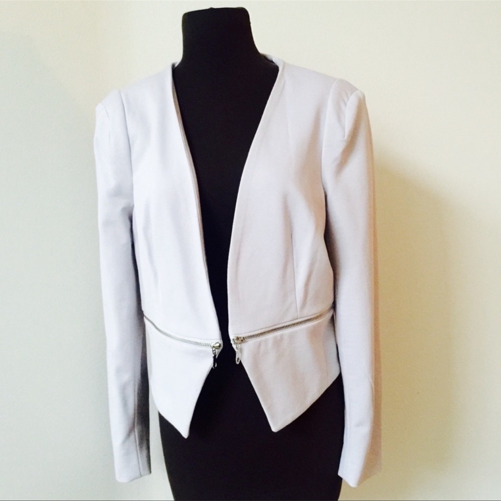 Philosophy Zipper Blazer, gray with purple hue, size medium